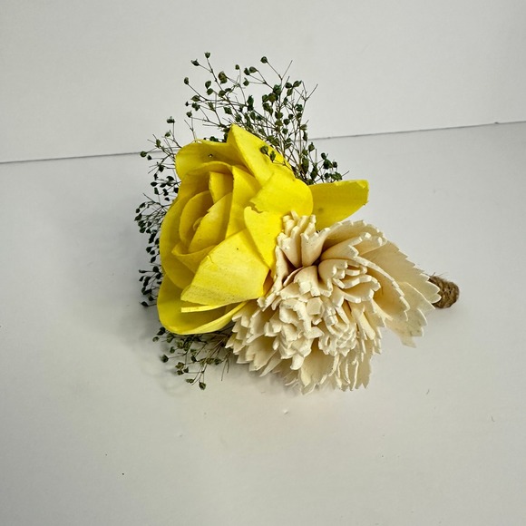 Sola Wood Flowers Boutonniere Yellow and Ivory Flowers Wedding Prom Groom - Picture 2 of 5